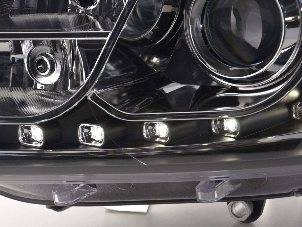 Scheinwerfer Set Daylight LED Tagfahrlicht VW Bus T5 ab 2010 schwarz Scheinwerfer Set Daylight LED Tagfahrlicht VW Bus T5 ab 2010 schwarz